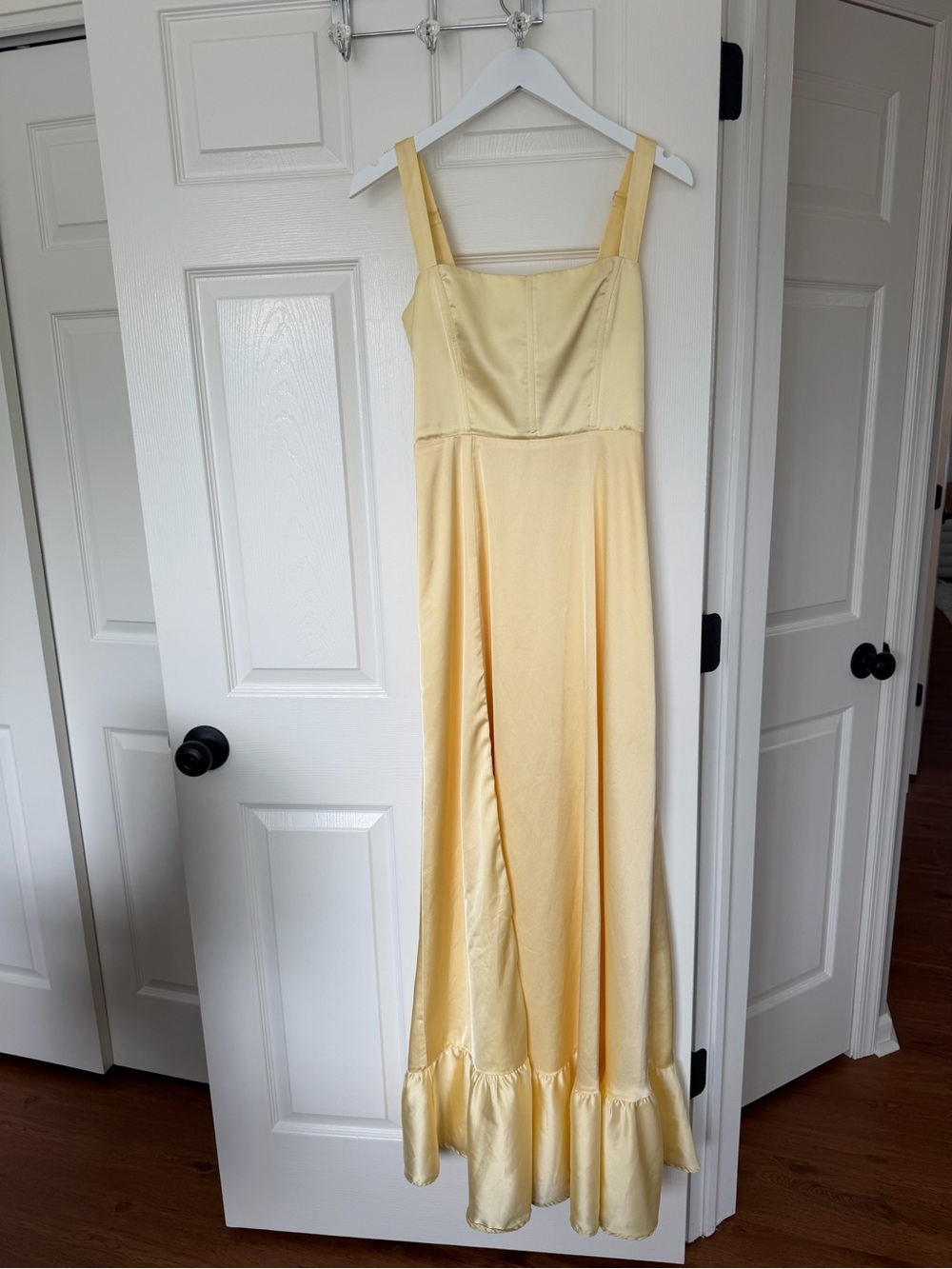 Show Me Your Mumu Clarissa Pale Yellow Satin Maxi Dress